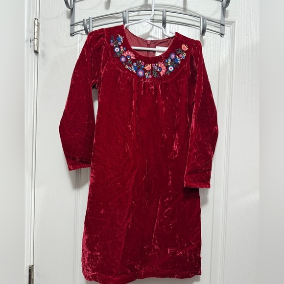 Hanna Andersson Red Velvet Dress Embroidered Holiday Party Girl's Size 5 110cm - Picture 1 of 16